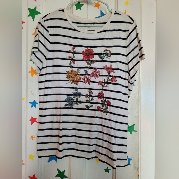 Ann Taylor LOFT Short Sleeve Floral Striped Shirt - Picture 1 of 1